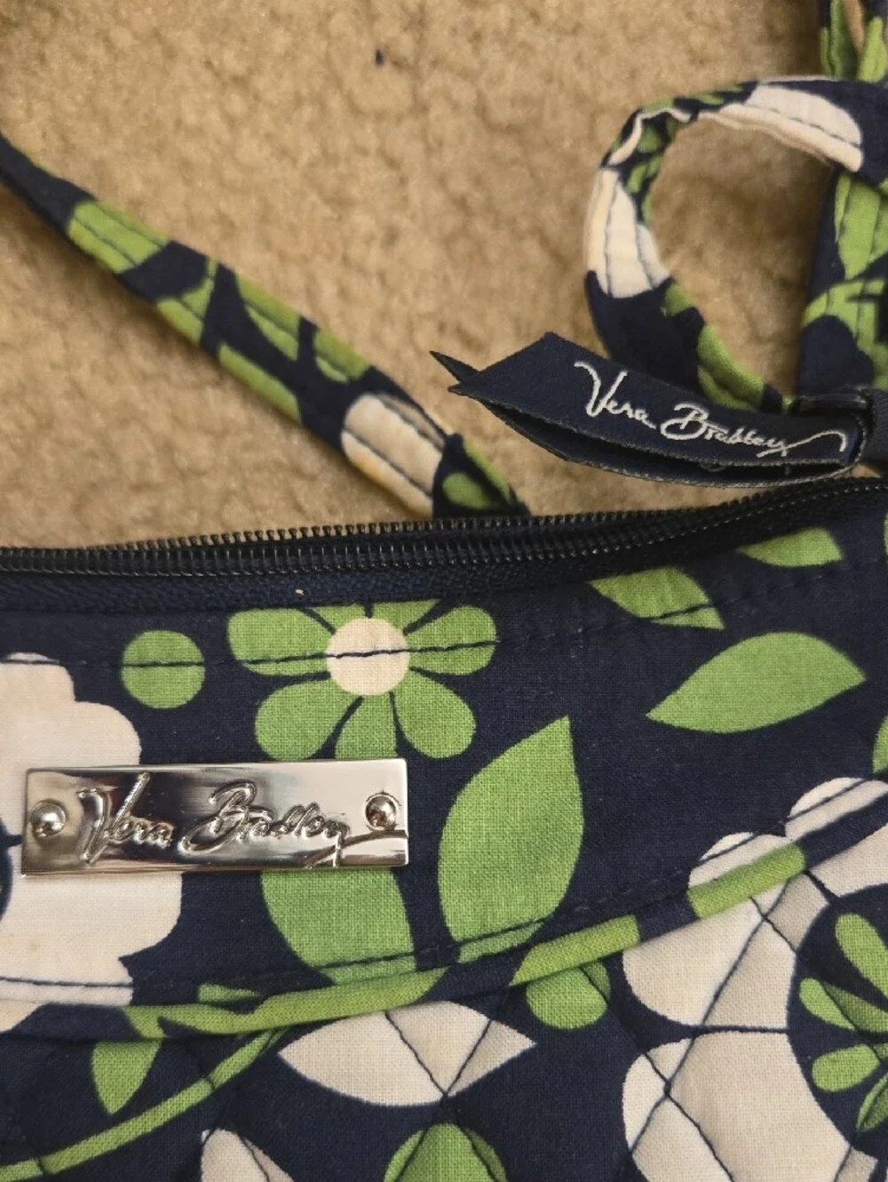 Vera Bradley Navy Floral Quilted Mini Crossbody with Green and White Flowers